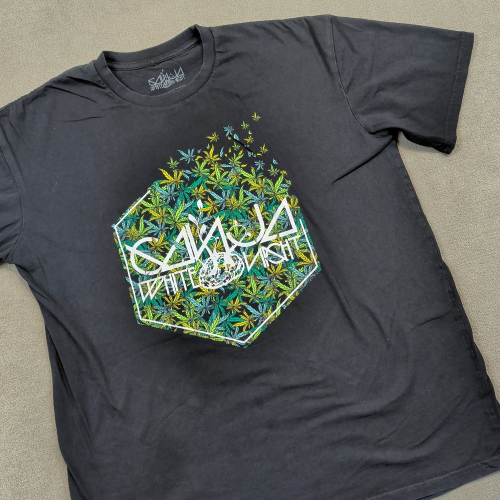 Ganja White Night Mens XL Black Graphic EDM T-Shirt Rave Dubstep Weed Leaf